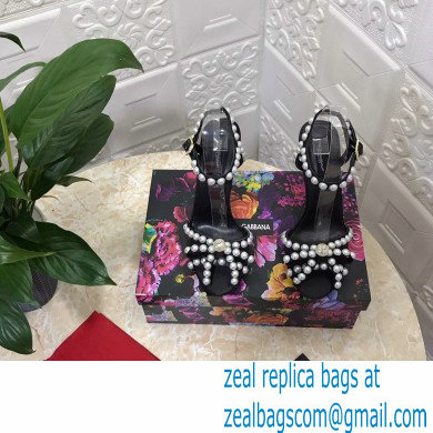Dolce  &  Gabbana Heel 10.5cm Satin Sandals Black with Pearl Application 2021